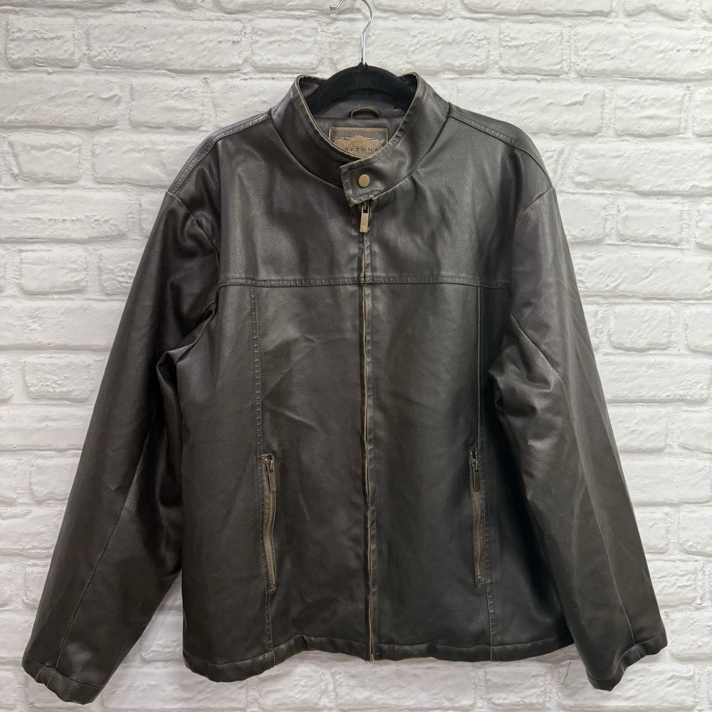 Vtg Y2K Brown Leather Biker Jacket Men's XL  Blower Fonzie‎ Coat Faux Leather